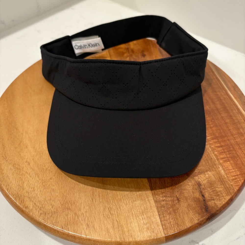 Calvin Klein Visor Women Black Elastic Logo Band Perforated Golf Tennis Hat